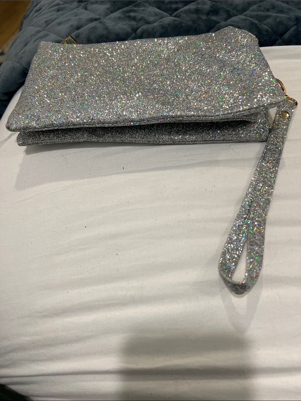 Caroline Hill Silver Glitter wristlet and clutch